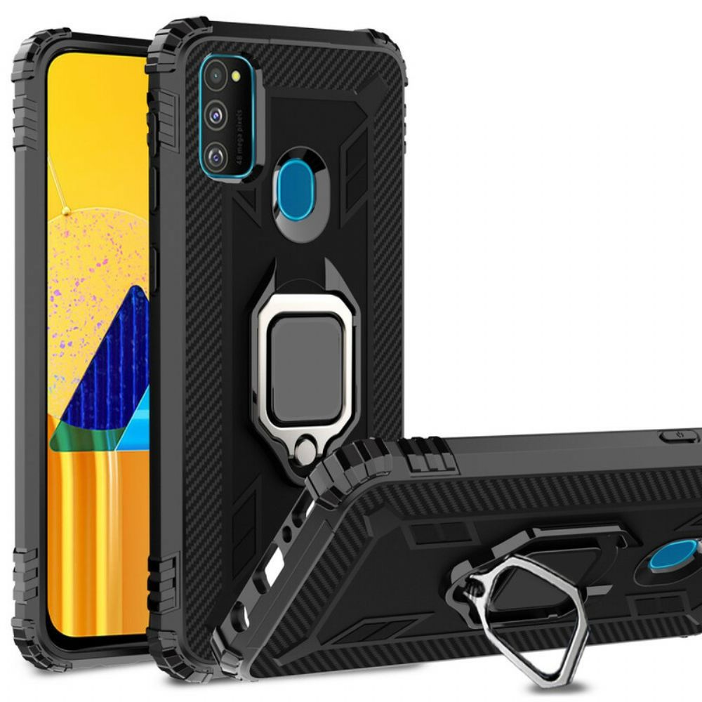 Hoesje voor Samsung Galaxy M21 Ring En Koolstofvezel