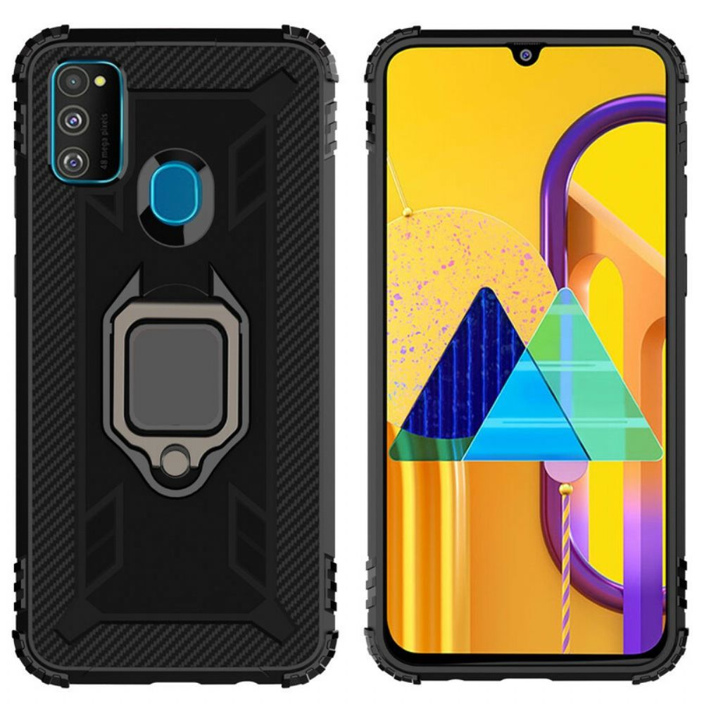 Hoesje voor Samsung Galaxy M21 Ring En Koolstofvezel