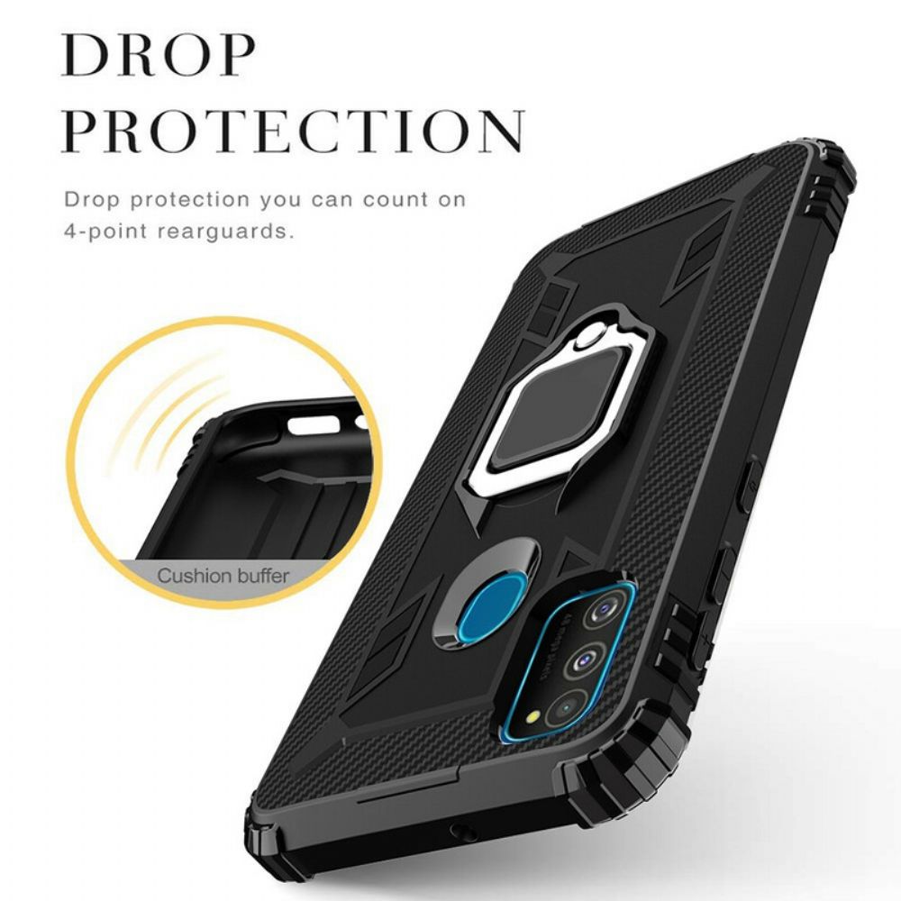 Hoesje voor Samsung Galaxy M21 Ring En Koolstofvezel