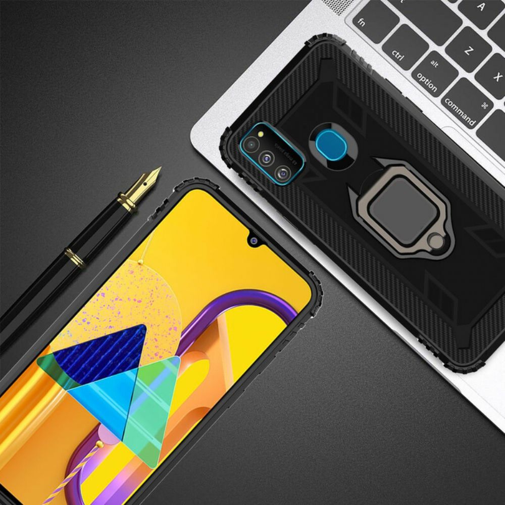 Hoesje voor Samsung Galaxy M21 Ring En Koolstofvezel