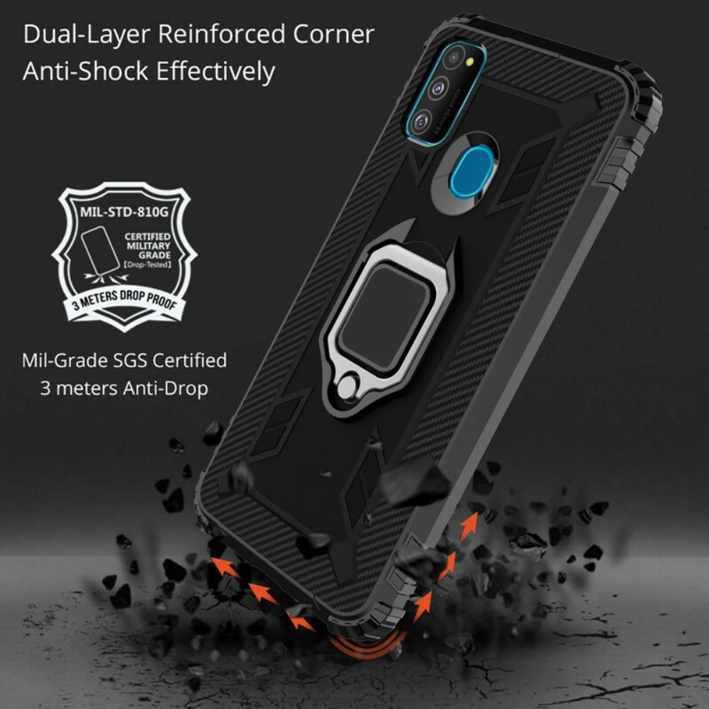 Hoesje voor Samsung Galaxy M21 Ring En Koolstofvezel