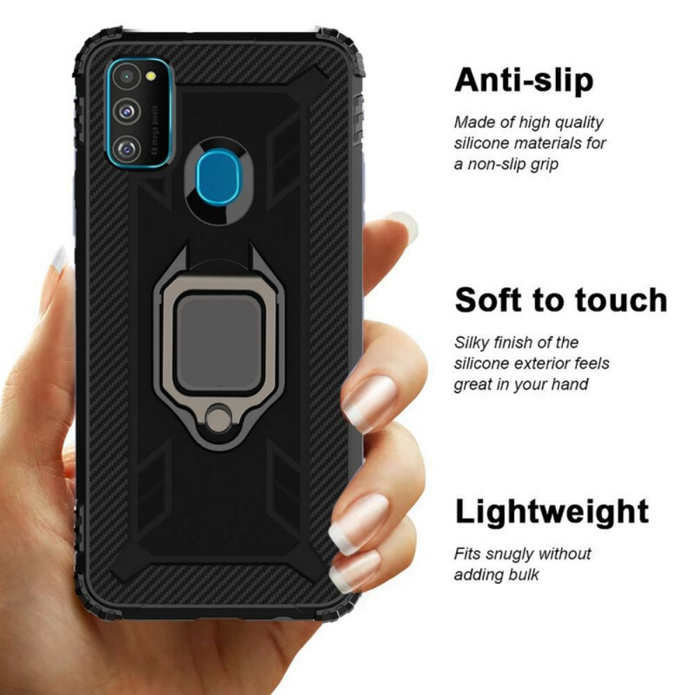 Hoesje voor Samsung Galaxy M21 Ring En Koolstofvezel