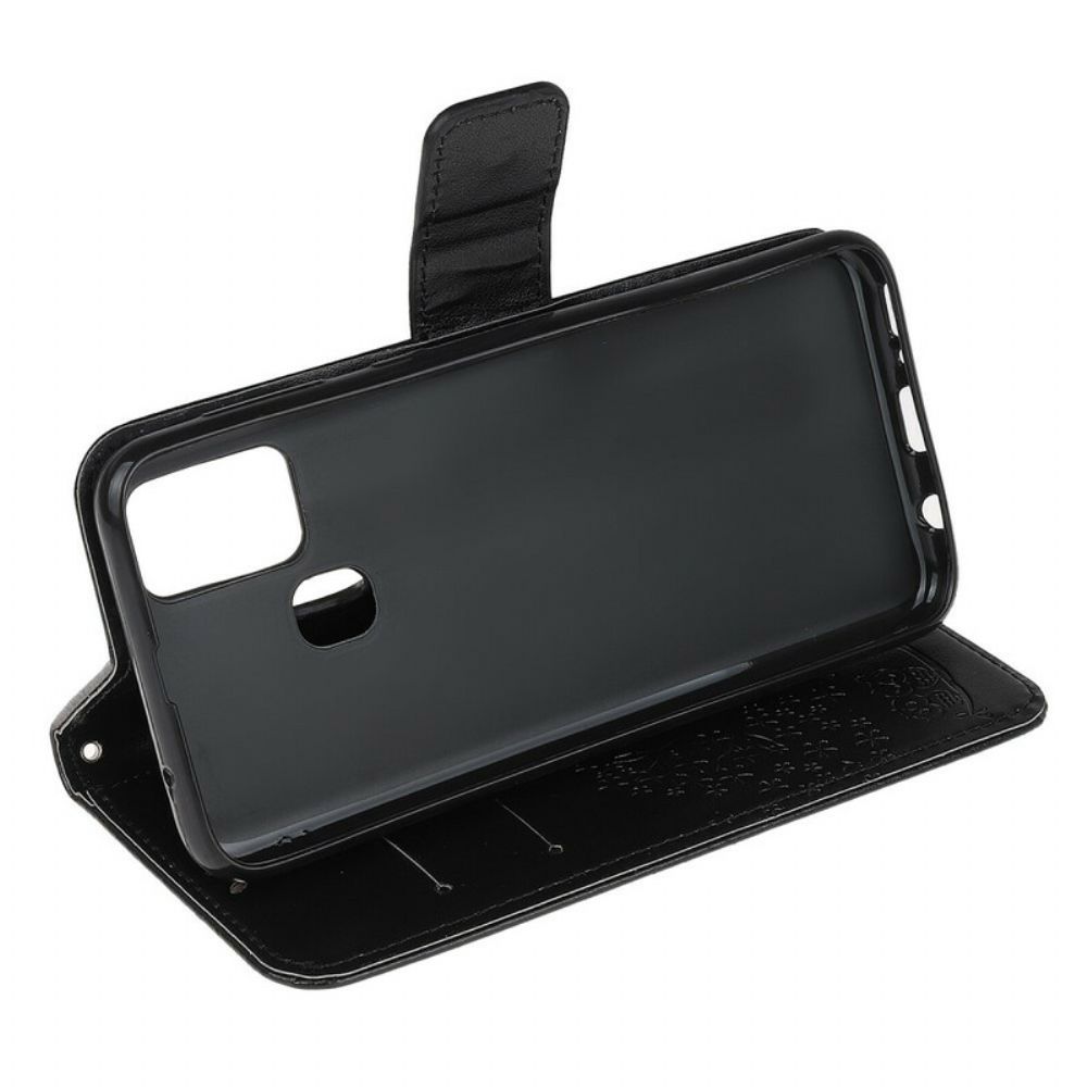 Leren Hoesje voor Samsung Galaxy M21 Met Ketting Boom En Uilen Met Bandjes
