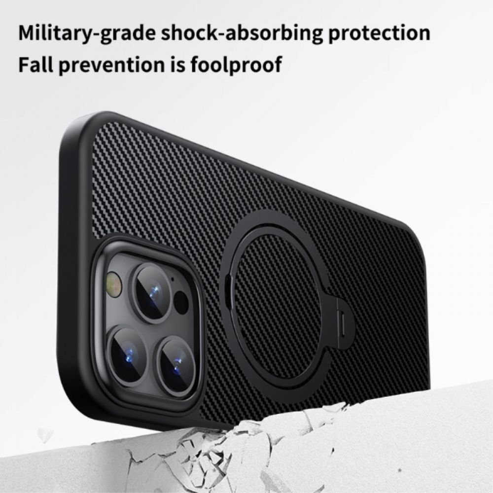 Hoesje iPhone 16 Pro Magnetische Steun Van Koolstofvezel