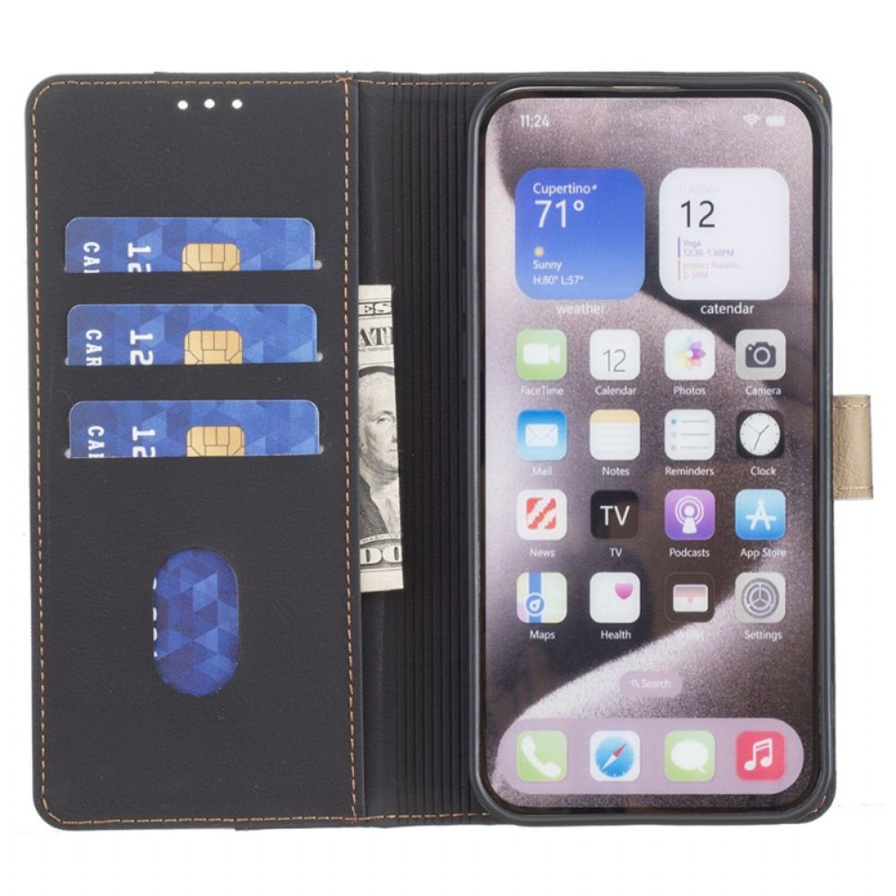 Leren Hoesje iPhone 16 Pro Tweekleurige Rfid Binfen Kleur Bescherming Hoesje