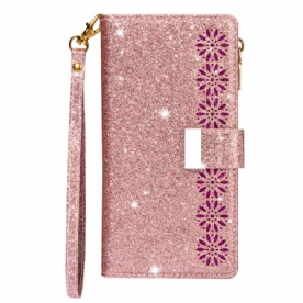 Leren Hoesje Voor iPhone 16 Pro Zilveren Sluiting Met Pailletten