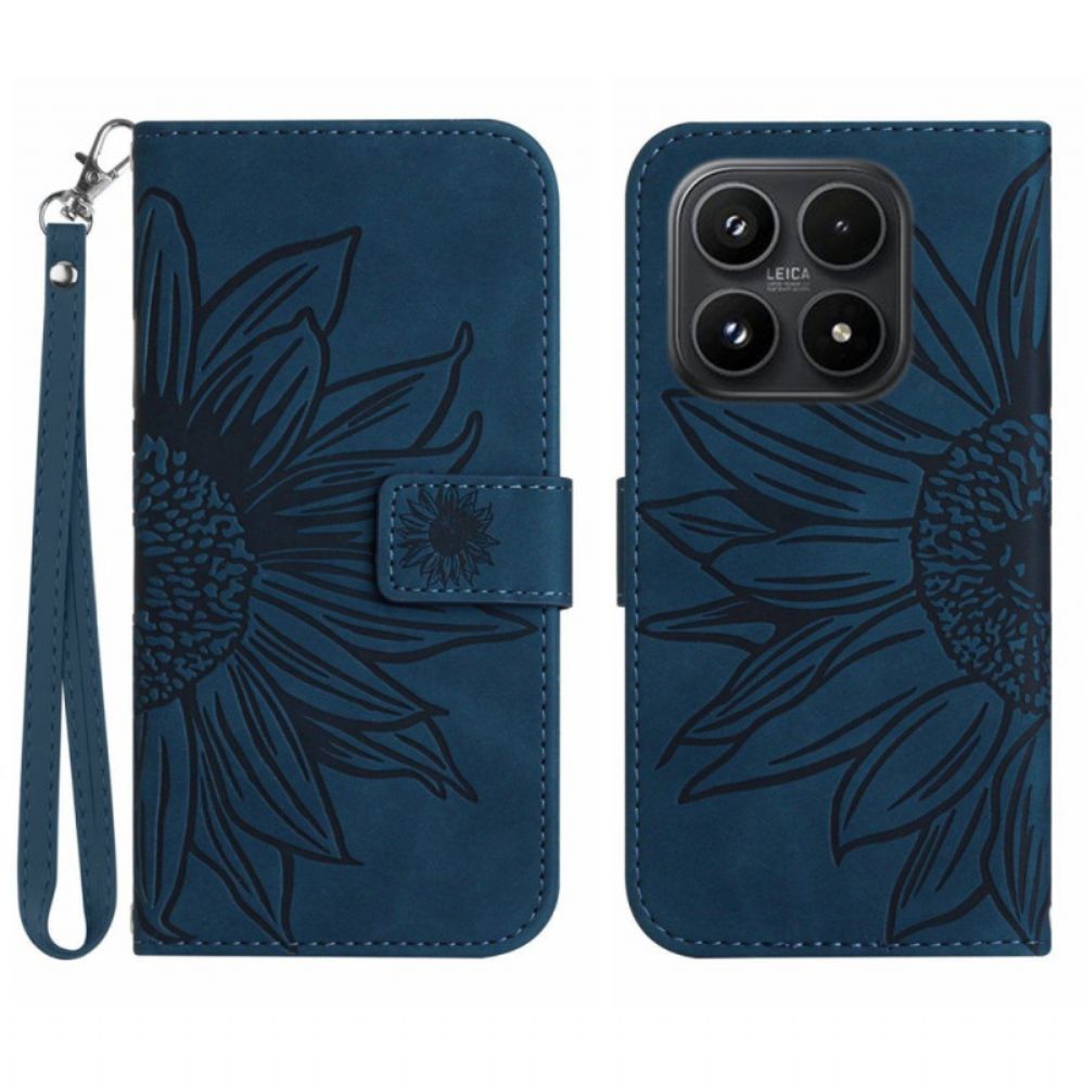 Folio-hoesje Xiaomi 17 Zonnebloemprint Met Bandje