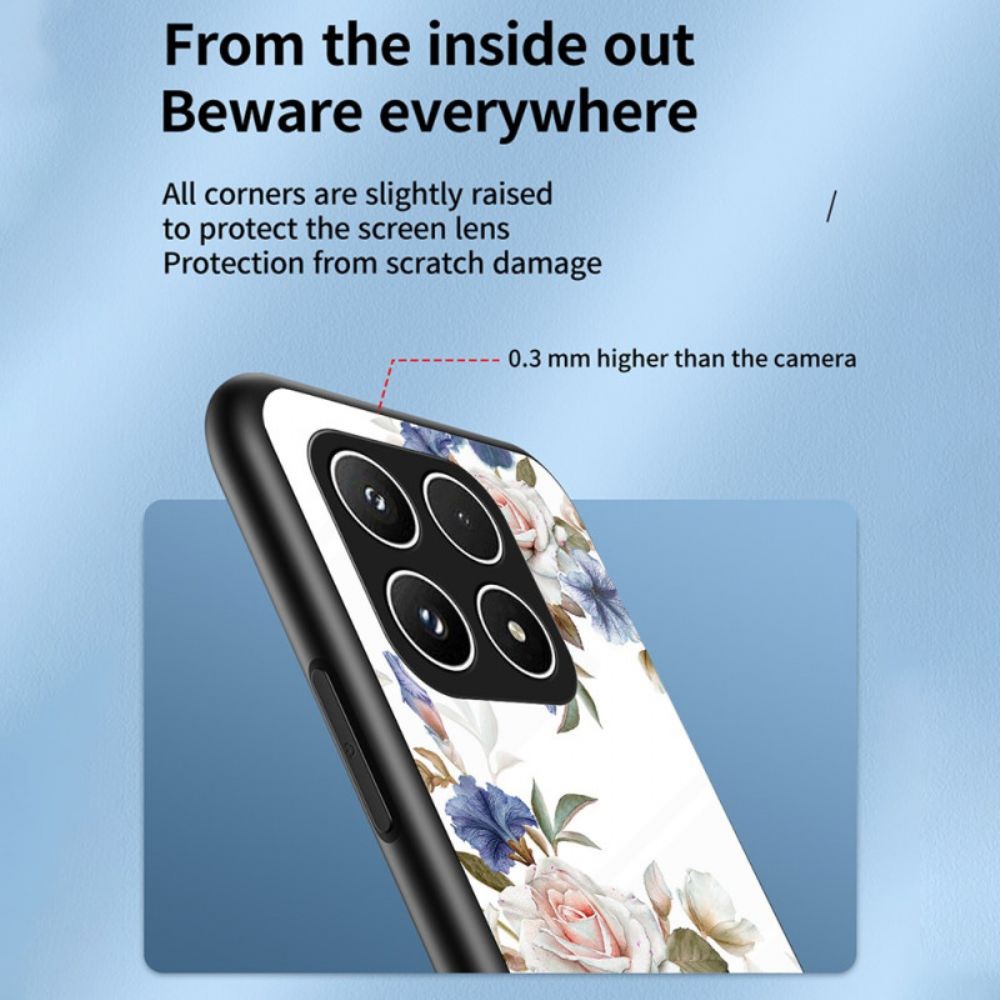 Hoesje Voor Xiaomi 17 Gehard Glas Met Bloemenpatroon