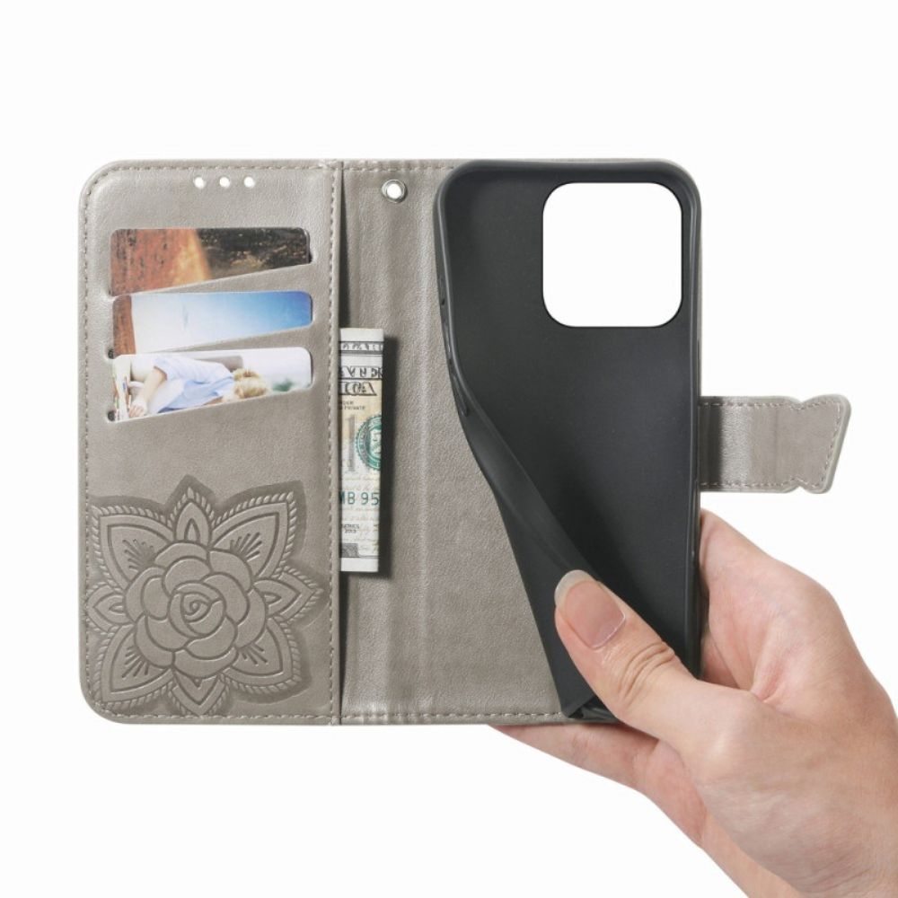 Leren Hoesje Voor Xiaomi 17 3d-vlinder En Strass-steentjes