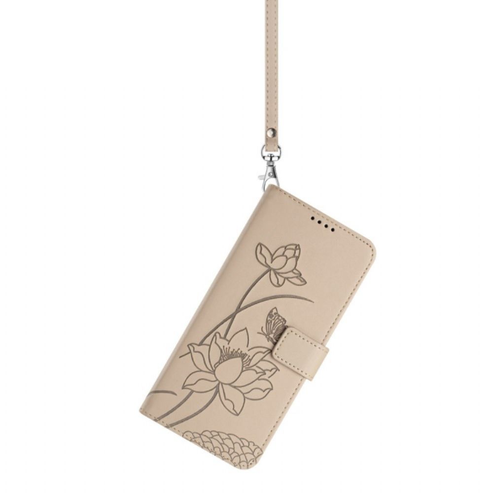 Leren Hoesje Voor Xiaomi 17 Lotuspatroon Met Koord