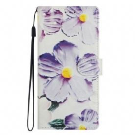 Leren Hoesje Voor Xiaomi 17 Paarse Bloemen