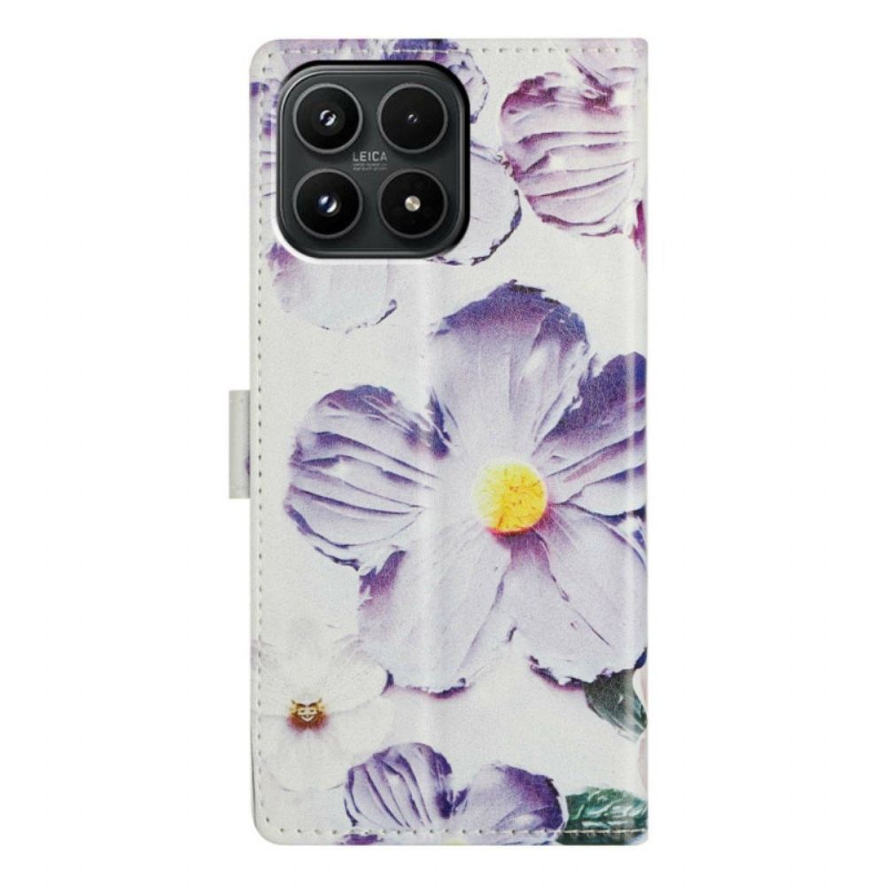 Leren Hoesje Voor Xiaomi 17 Paarse Bloemen
