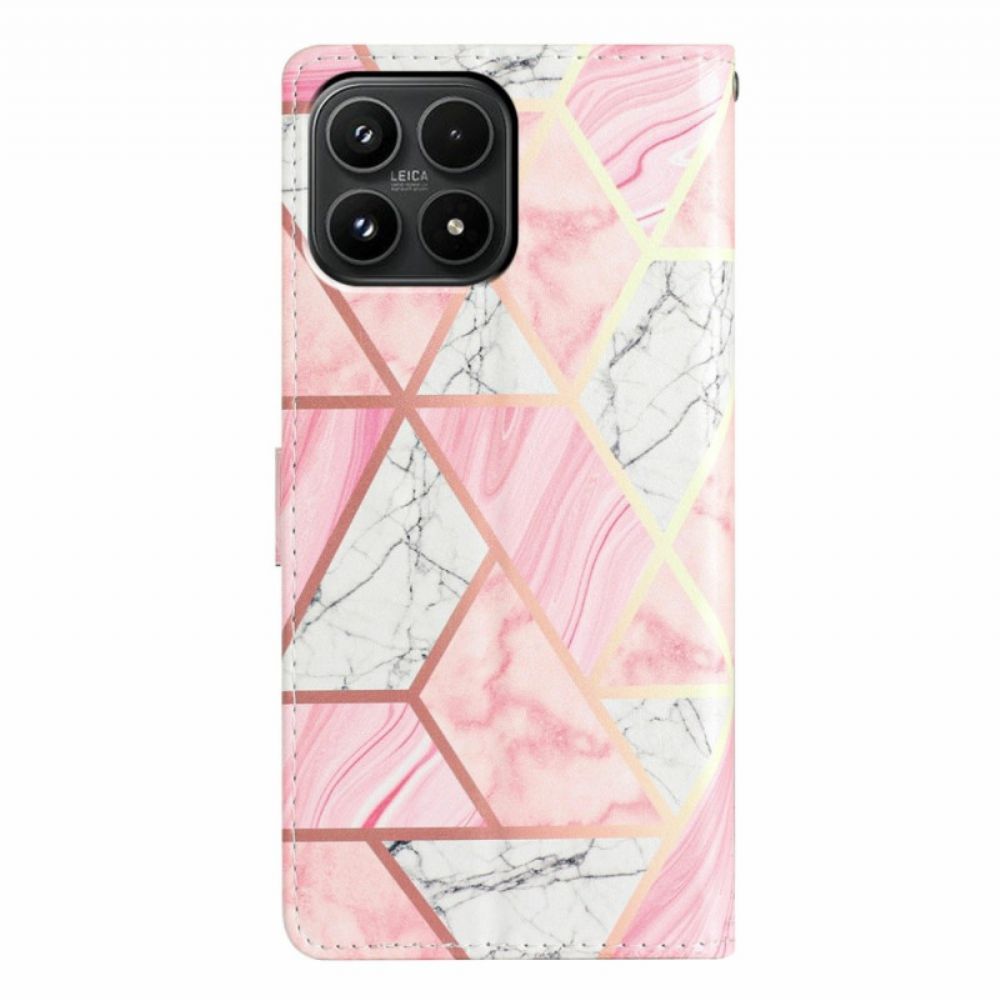 Leren Hoesje Xiaomi 17 Roze Marmer Bescherming Hoesje