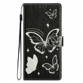 Leren Hoesje Xiaomi 17 Zwart-witte Vlinders