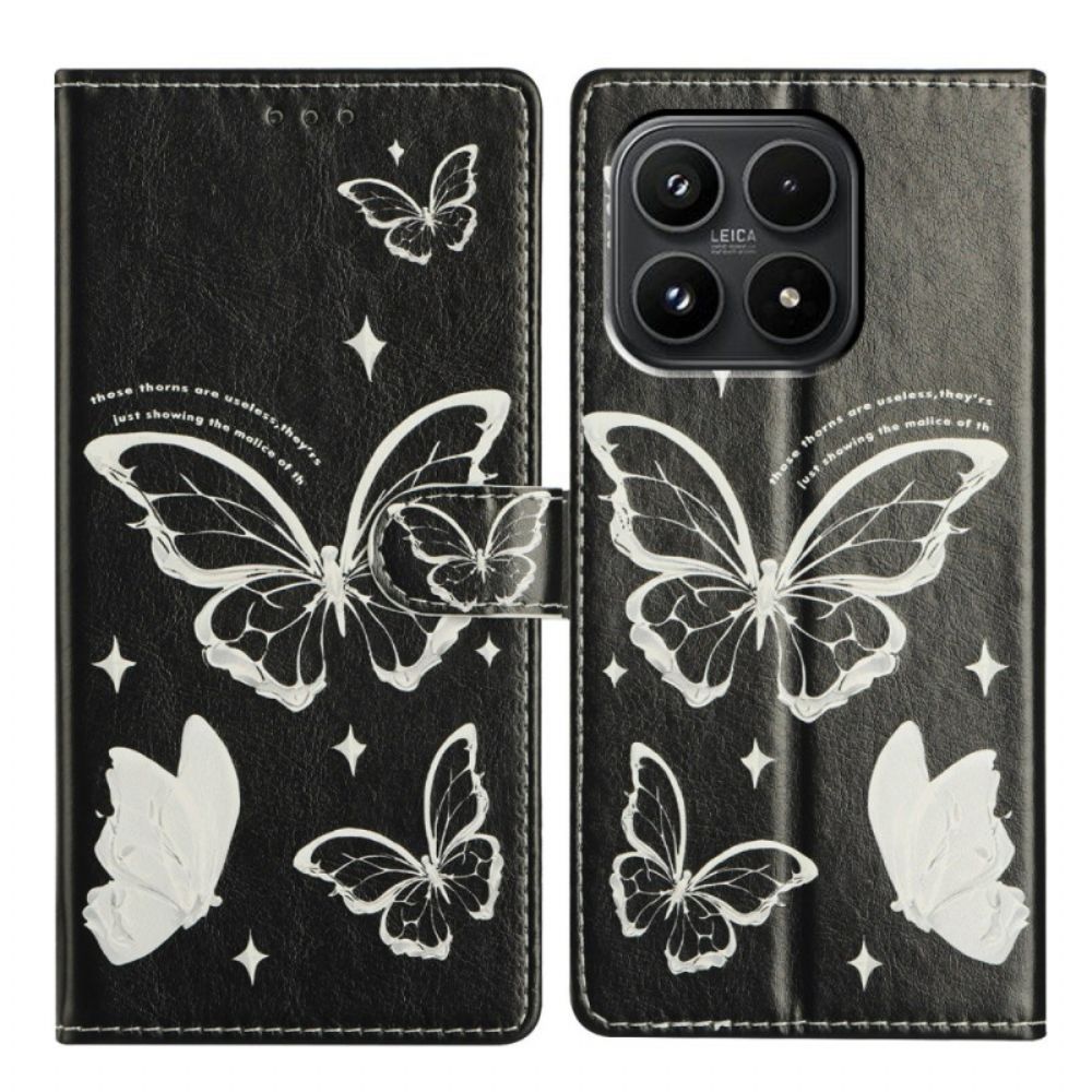 Leren Hoesje Xiaomi 17 Zwart-witte Vlinders