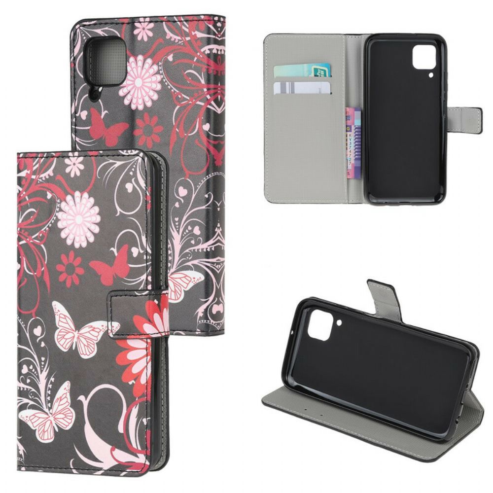 Folio-hoesje voor Huawei P40 Lite Vlinders En Bloemen