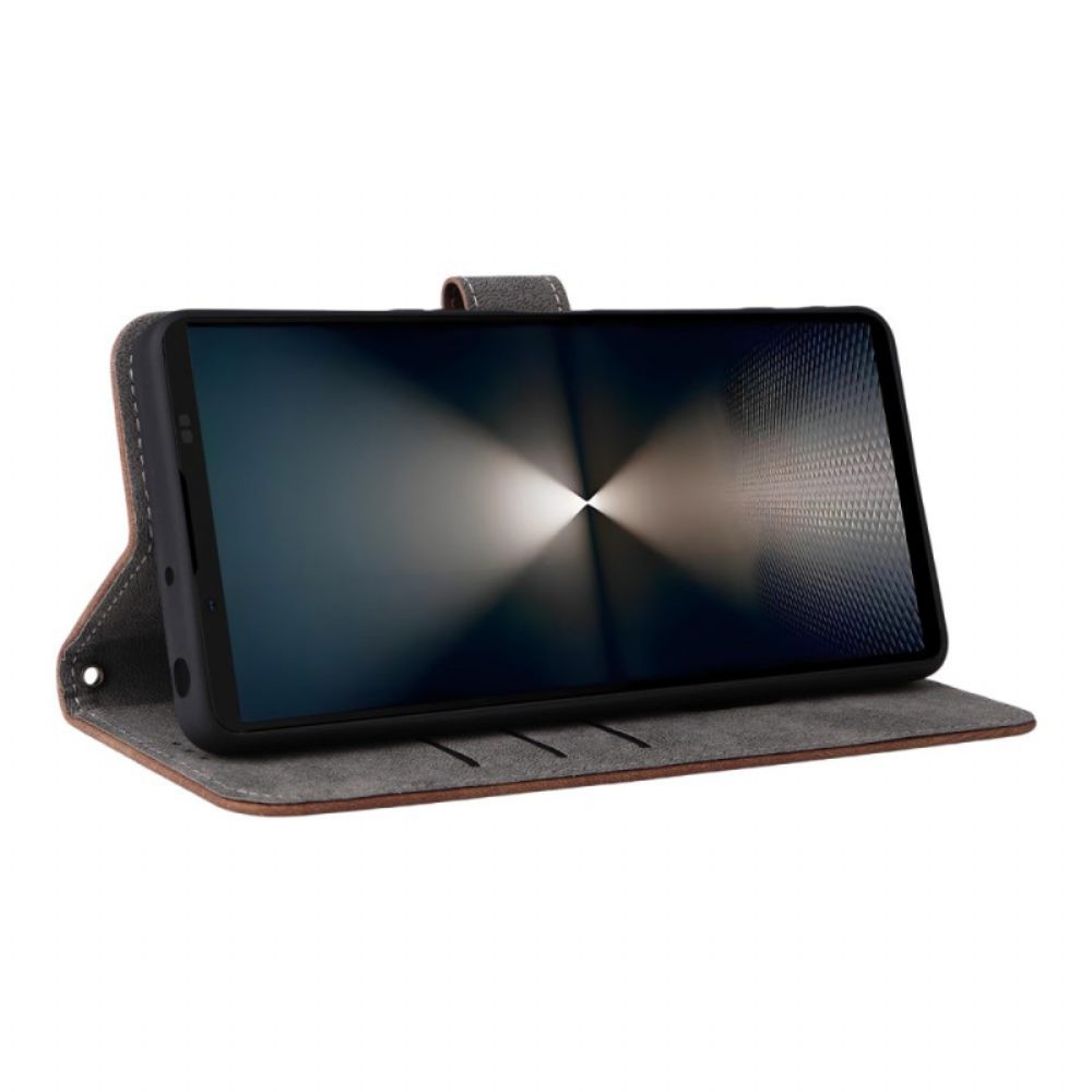 Flip Case Leren Sony Xperia 1 Vii Rfid-bescherming En Bandje