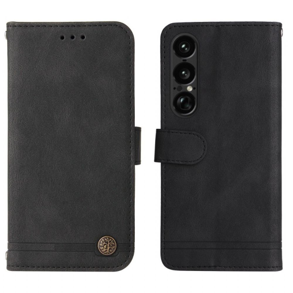 Flip Case Leren Sony Xperia 1 Vii Vintage-effect Met Klinknagel