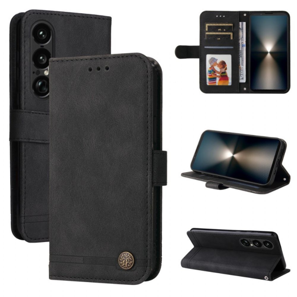 Flip Case Leren Sony Xperia 1 Vii Vintage-effect Met Klinknagel