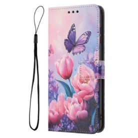 Folio-hoesje Sony Xperia 1 Vii Bloemen- En Vlinderpatroon