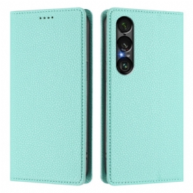 Folio-hoesje Sony Xperia 1 Vii Telefoonhoesje Rfid-bescherming Lychee Leertextuur