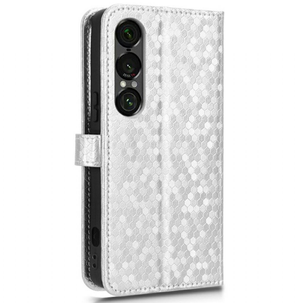 Leren Hoesje Sony Xperia 1 Vii Glanzende Stippen Bescherming Hoesje
