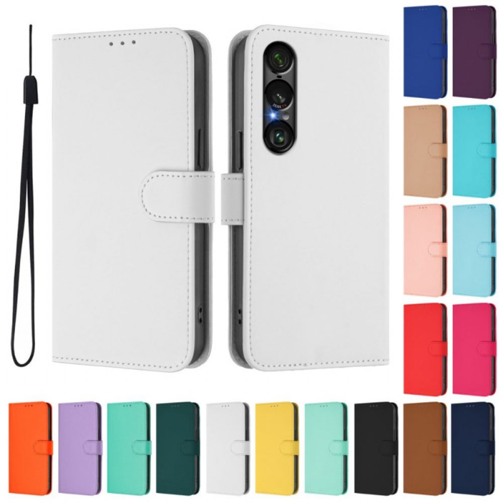 Leren Hoesje Sony Xperia 1 Vii Monochroom Bescherming Hoesje