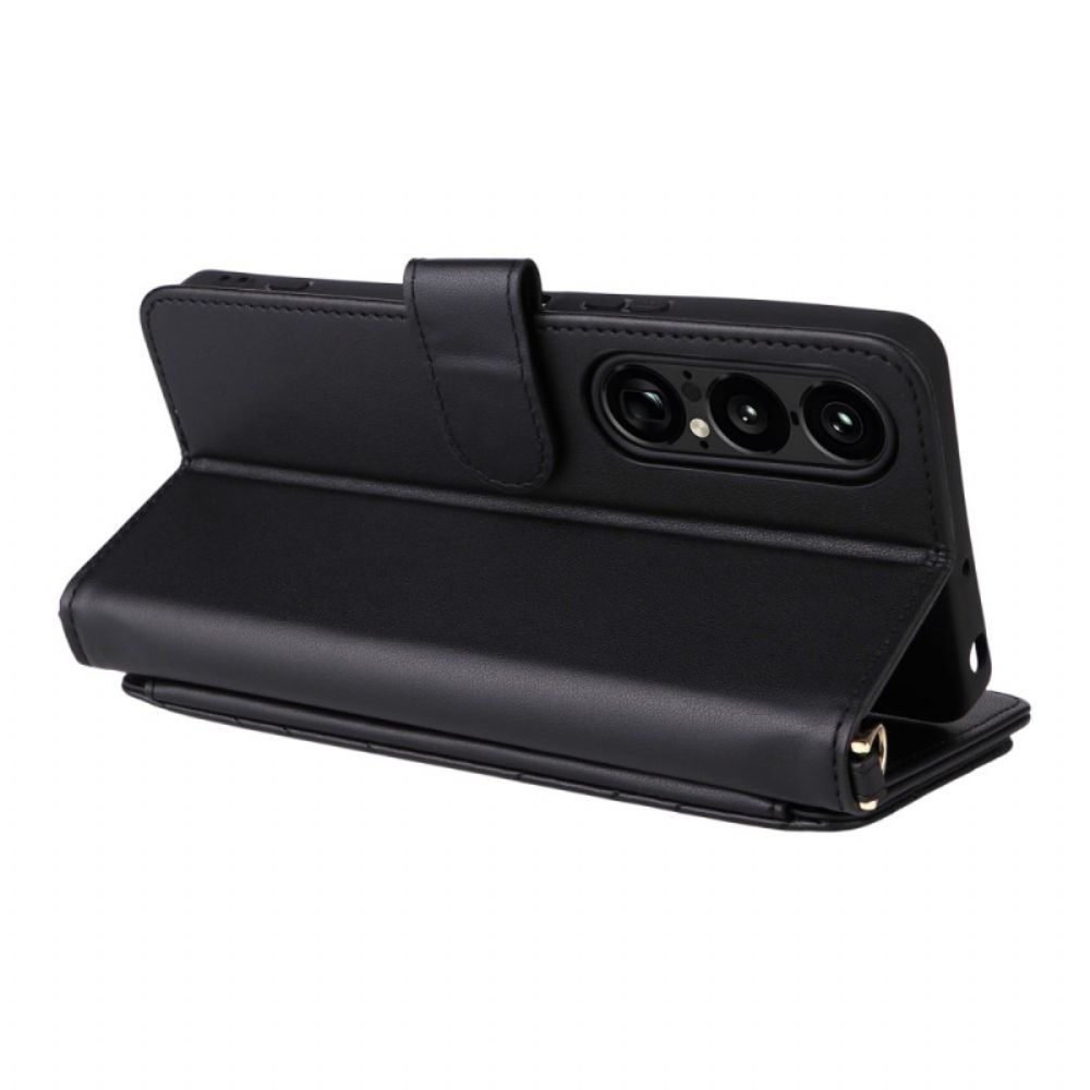 Leren Hoesje Voor Sony Xperia 1 Vii Gewatteerd Met Riem En Schouderriem