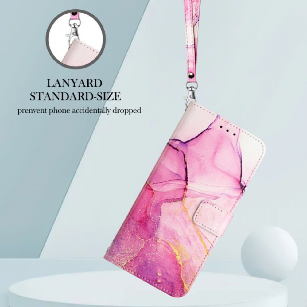 Leren Hoesje Voor Sony Xperia 1 Vii Marmer Met Bandje