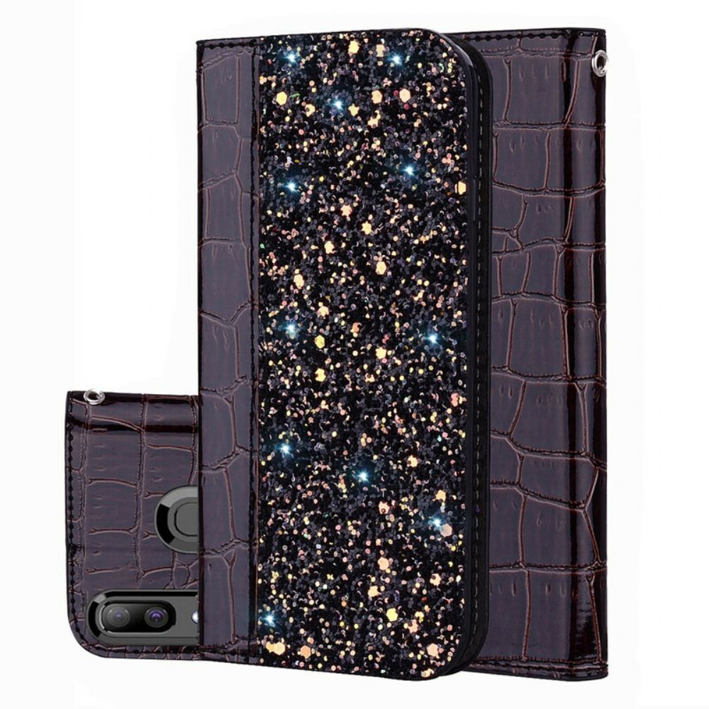 Bescherming Hoesje voor Samsung Galaxy A30 / A20 Folio-hoesje Krokodillenleer En Glittereffect