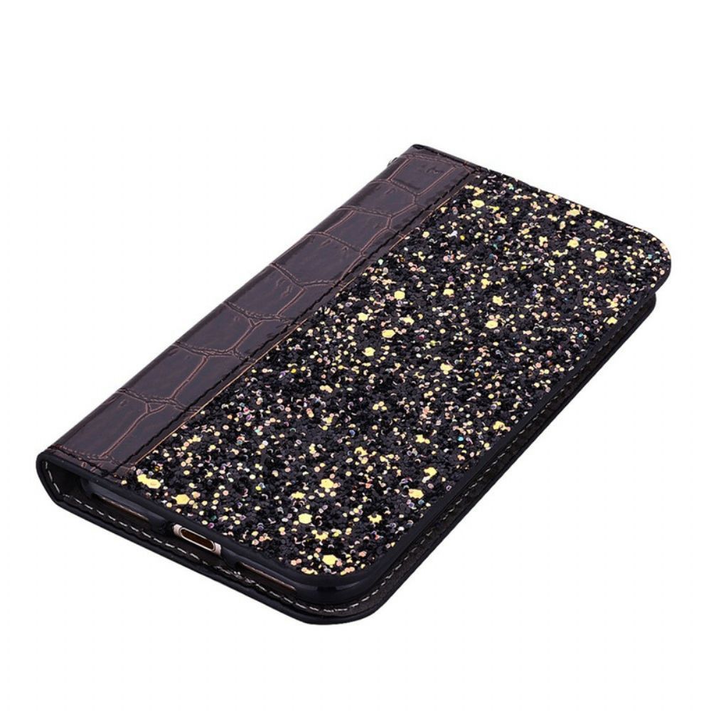 Bescherming Hoesje voor Samsung Galaxy A30 / A20 Folio-hoesje Krokodillenleer En Glittereffect