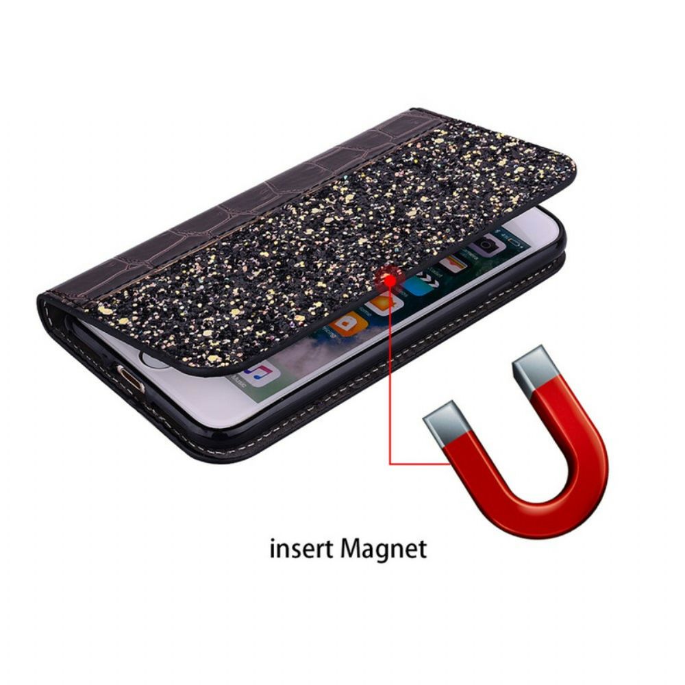 Bescherming Hoesje voor Samsung Galaxy A30 / A20 Folio-hoesje Krokodillenleer En Glittereffect