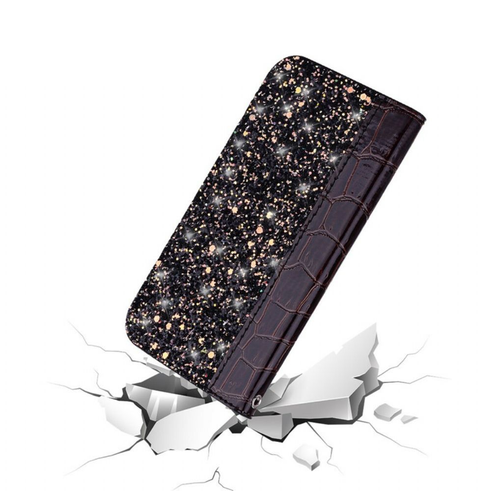 Bescherming Hoesje voor Samsung Galaxy A30 / A20 Folio-hoesje Krokodillenleer En Glittereffect