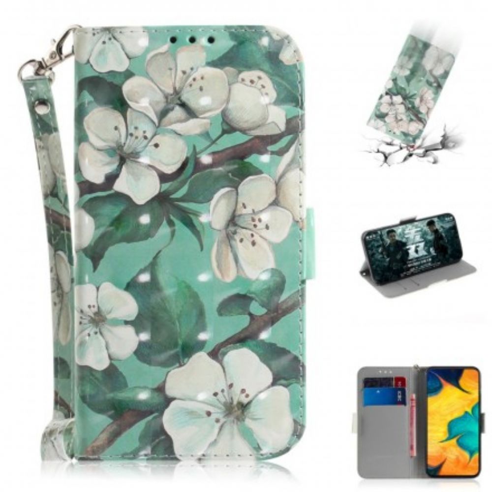 Folio-hoesje voor Samsung Galaxy A30 / A20 Met Ketting Thong Bloementak