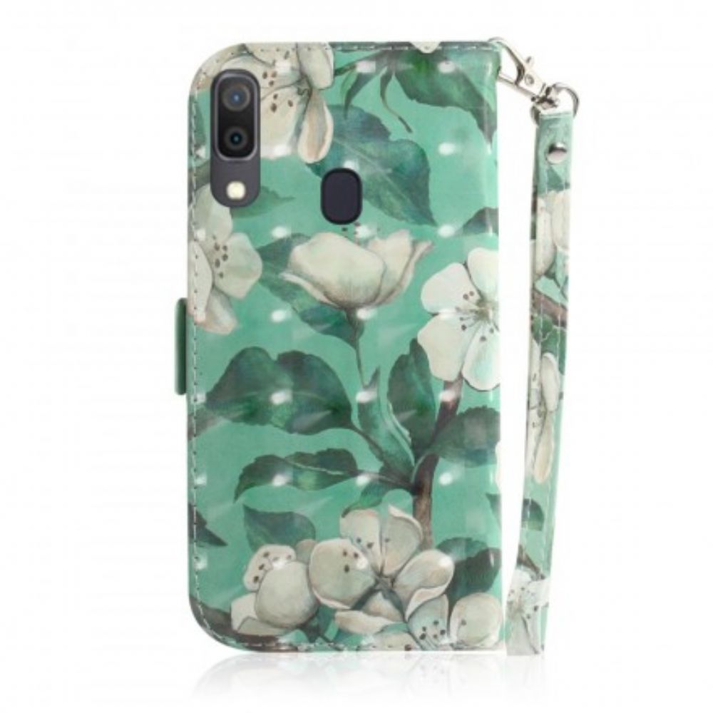 Folio-hoesje voor Samsung Galaxy A30 / A20 Met Ketting Thong Bloementak