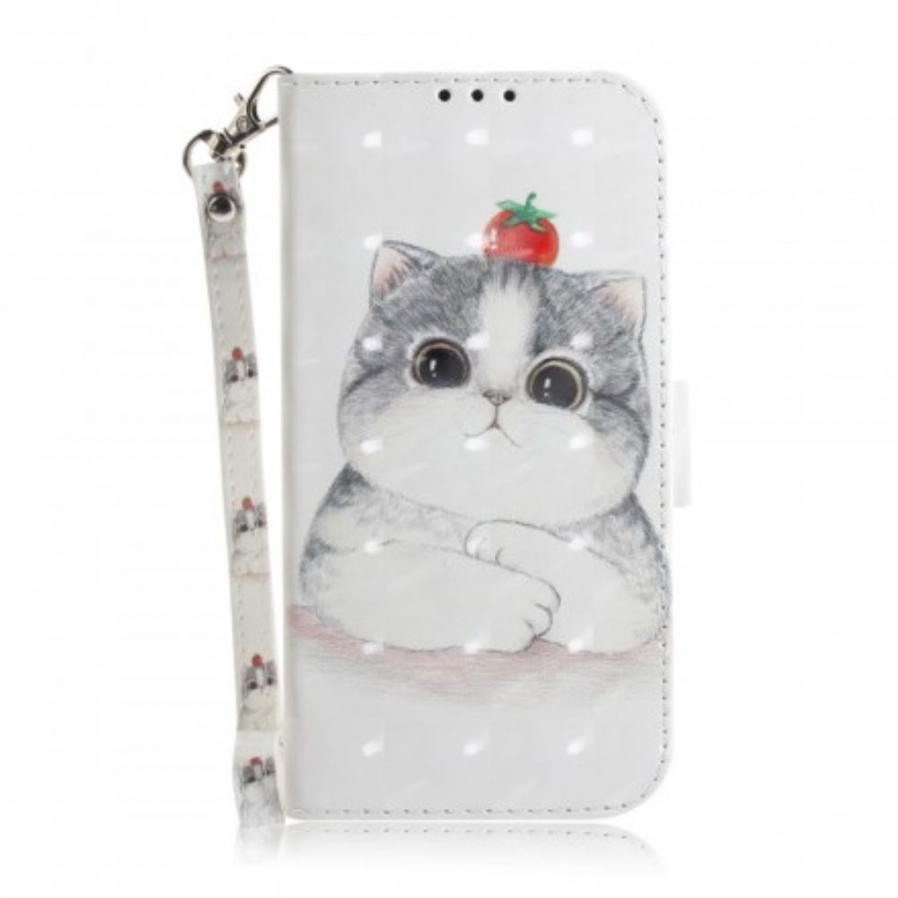 Leren Hoesje voor Samsung Galaxy A30 / A20 Met Ketting Tomaat Op De String Cat