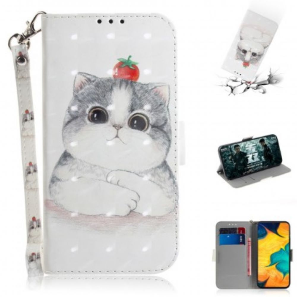 Leren Hoesje voor Samsung Galaxy A30 / A20 Met Ketting Tomaat Op De String Cat