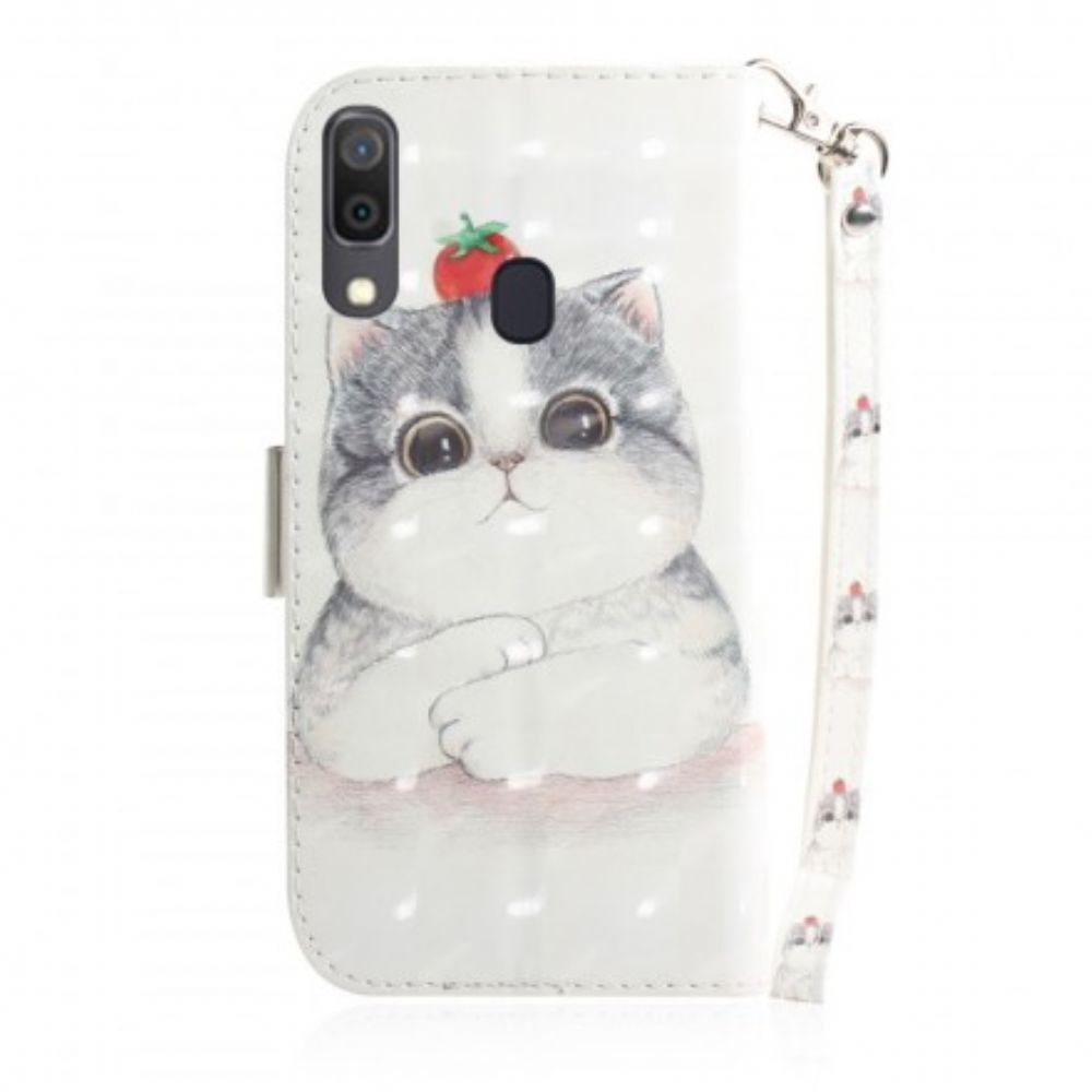 Leren Hoesje voor Samsung Galaxy A30 / A20 Met Ketting Tomaat Op De String Cat