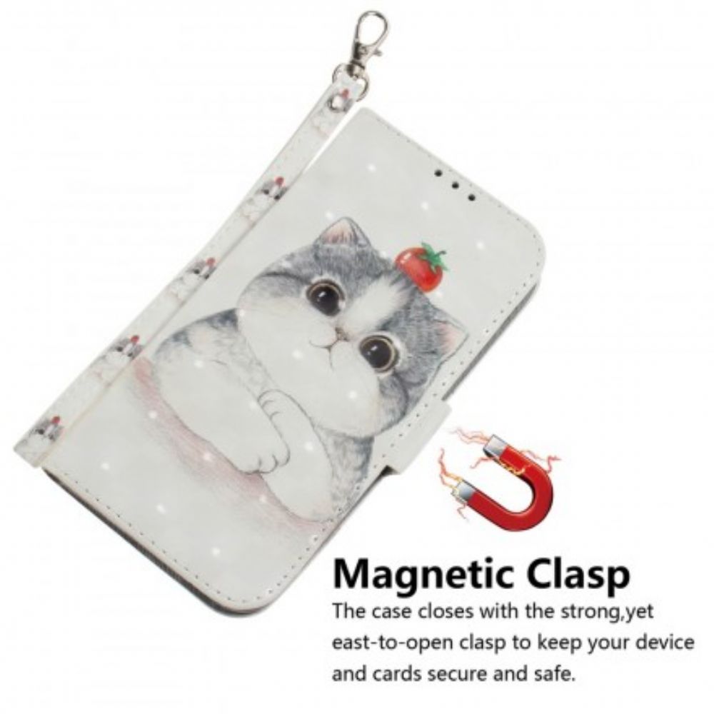Leren Hoesje voor Samsung Galaxy A30 / A20 Met Ketting Tomaat Op De String Cat