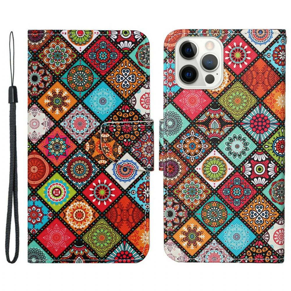 Flip Case voor iPhone 13 Pro Patchwork-mandala's Met Koord