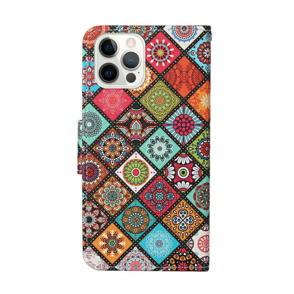Flip Case voor iPhone 13 Pro Patchwork-mandala's Met Koord