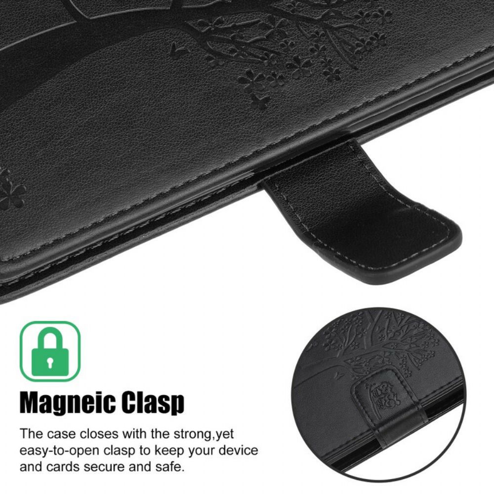 Folio-hoesje voor iPhone 13 Pro Met Ketting Boom En Uilen Met Bandjes