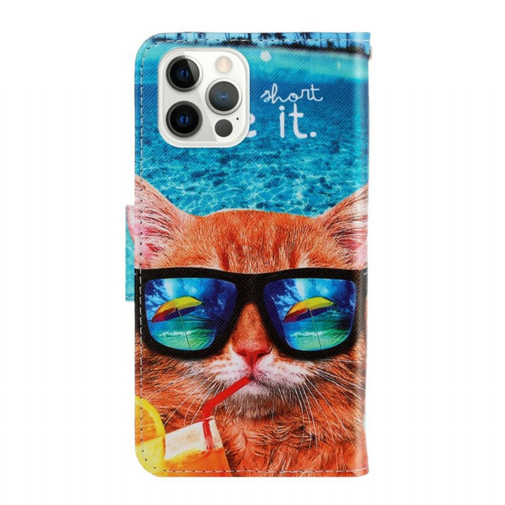 Folio-hoesje voor iPhone 13 Pro Met Ketting Cat Live It Strappy
