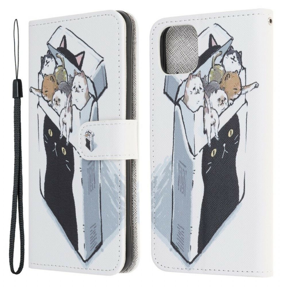 Folio-hoesje voor iPhone 13 Pro Met Ketting Thong Kat Levering