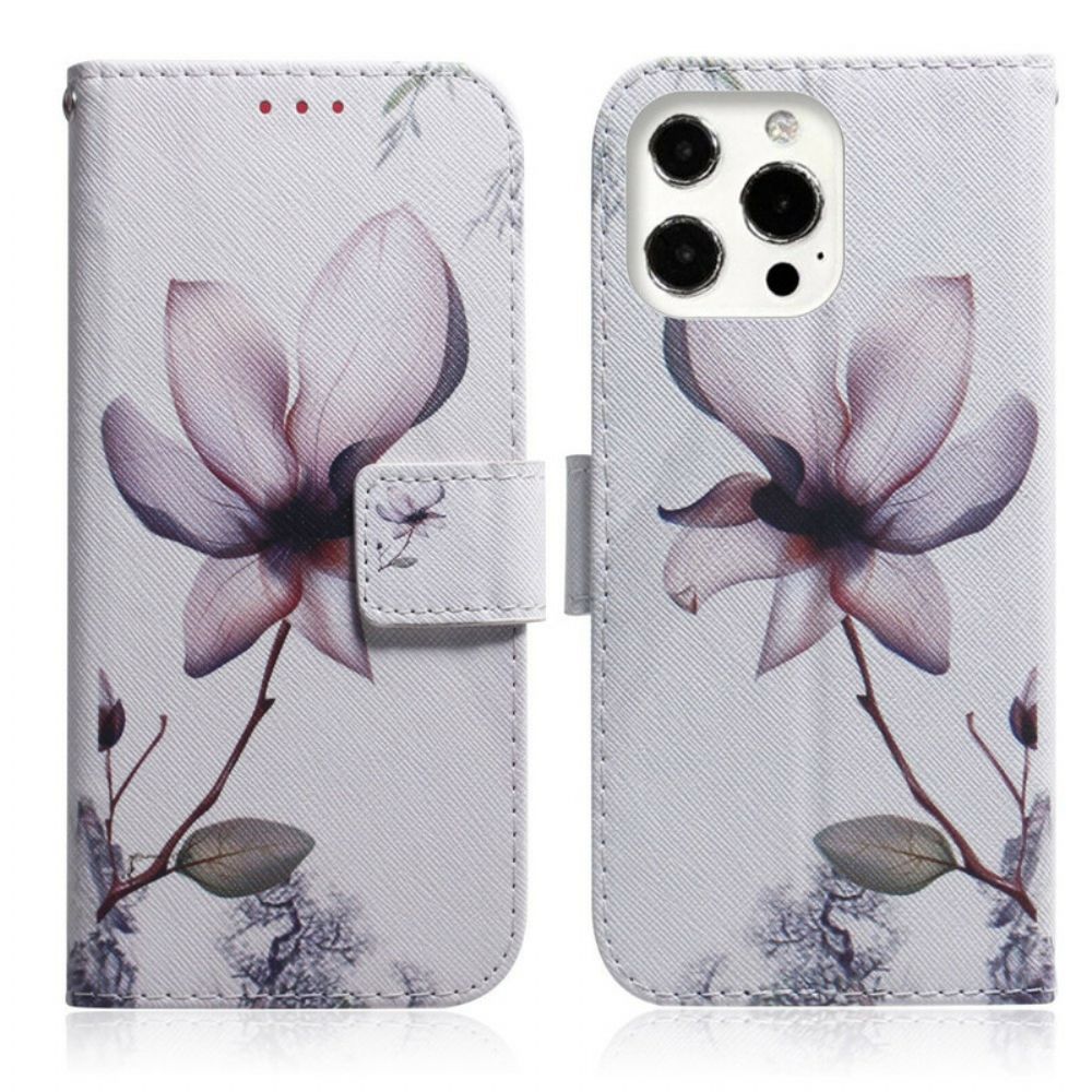 Folio-hoesje voor iPhone 13 Pro Oude Roze Bloem
