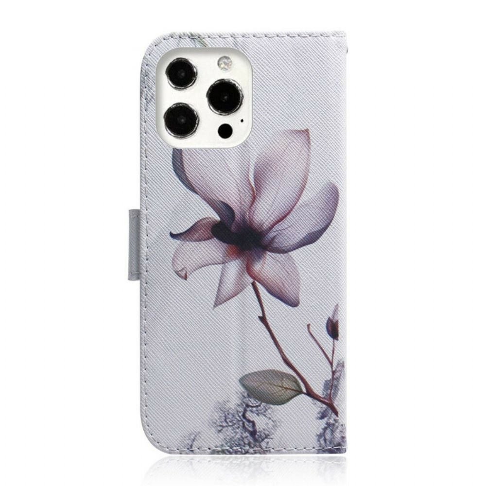 Folio-hoesje voor iPhone 13 Pro Oude Roze Bloem