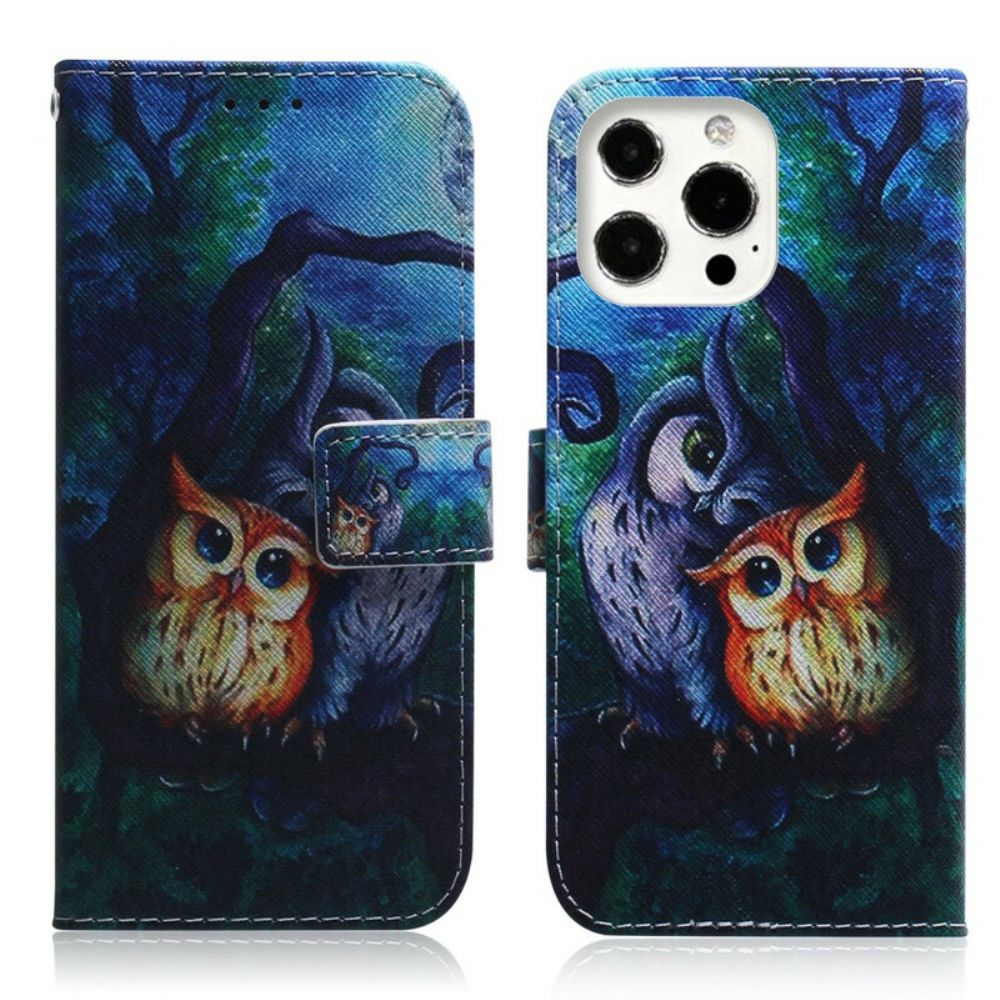 Folio-hoesje voor iPhone 13 Pro Uilen Schilderen