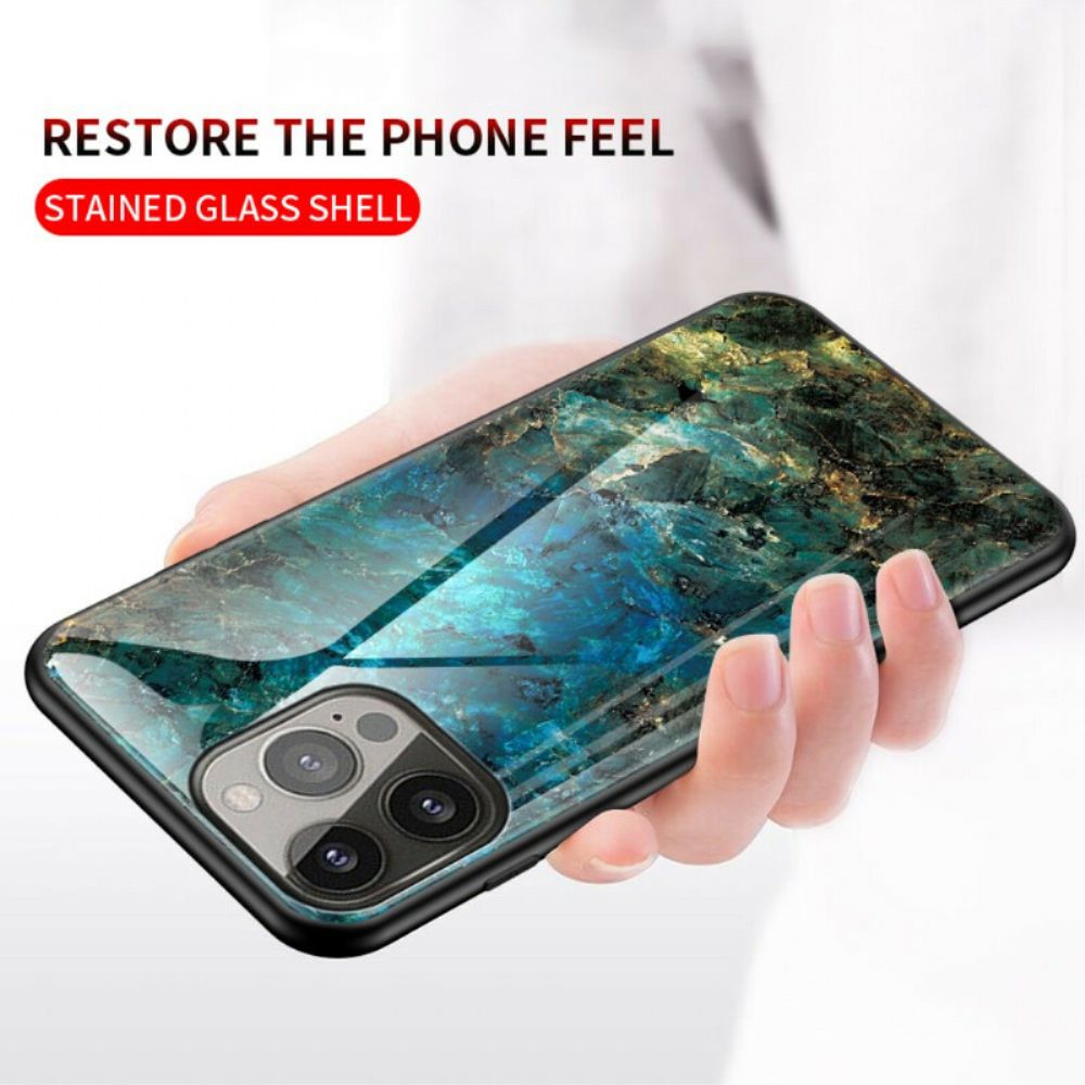 Hoesje voor iPhone 13 Pro Marmer Kleuren Gehard Glas