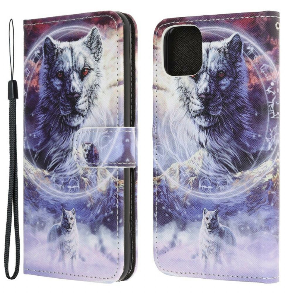 Leren Hoesje voor iPhone 13 Pro Winterwolf Met Koord