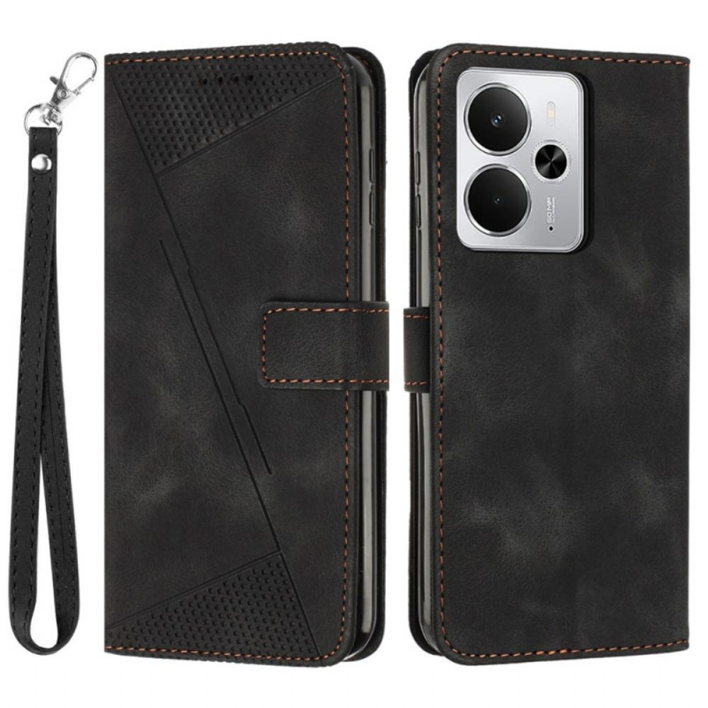 Flip Case Leren Realme 14 5g Lijnen En Bandje